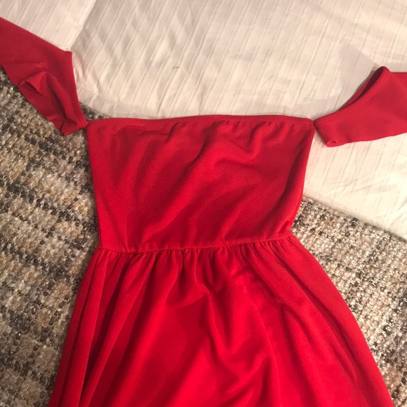 Red Off-Shoulder Babydoll Dress - Picture 2 of 4